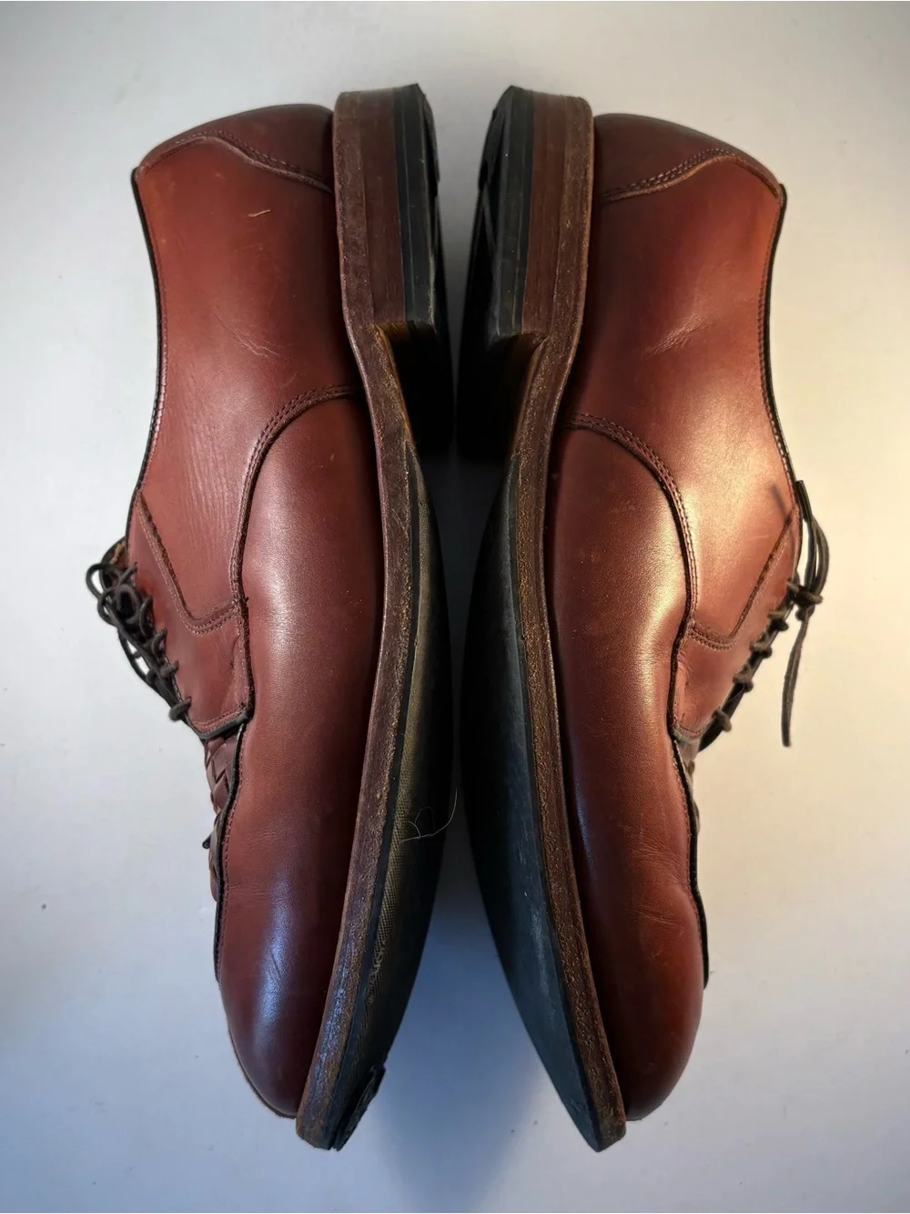 ALLEN EDMONDS Mens 8.5 EEE Hersey Brown Woven Leather Split Toe Lace Up 3160 USA